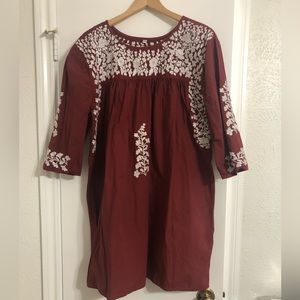 2X Maroon and White Embroidered Dress